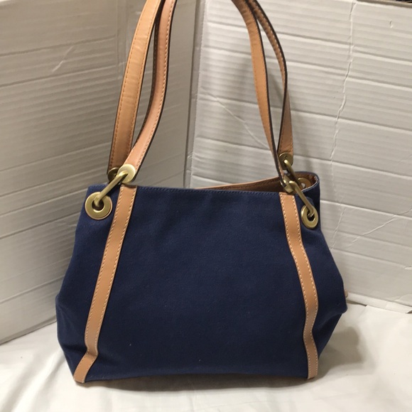 Michael kors canvas with leather trim triple compartments shoulder bag. - Picture 3 of 14